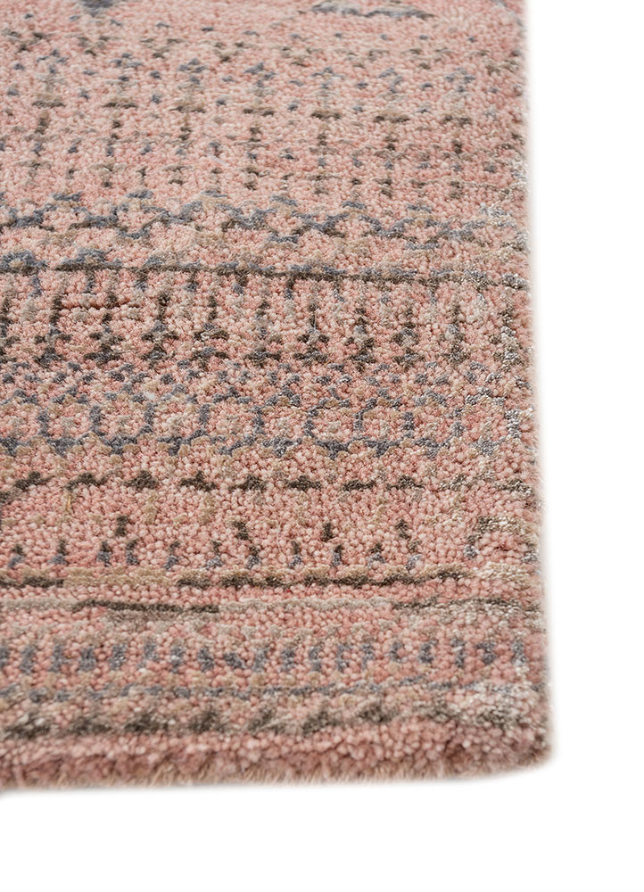 manchaha pink and purple wool and bamboo silk hand knotted Rug - Corner