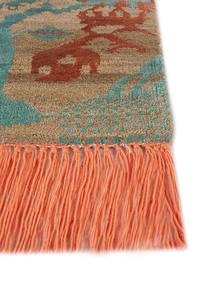 manchaha beige and brown wool and bamboo silk hand knotted Rug - Corner manchaha beige and brown wool and bamboo silk hand knotted Rug - Corner