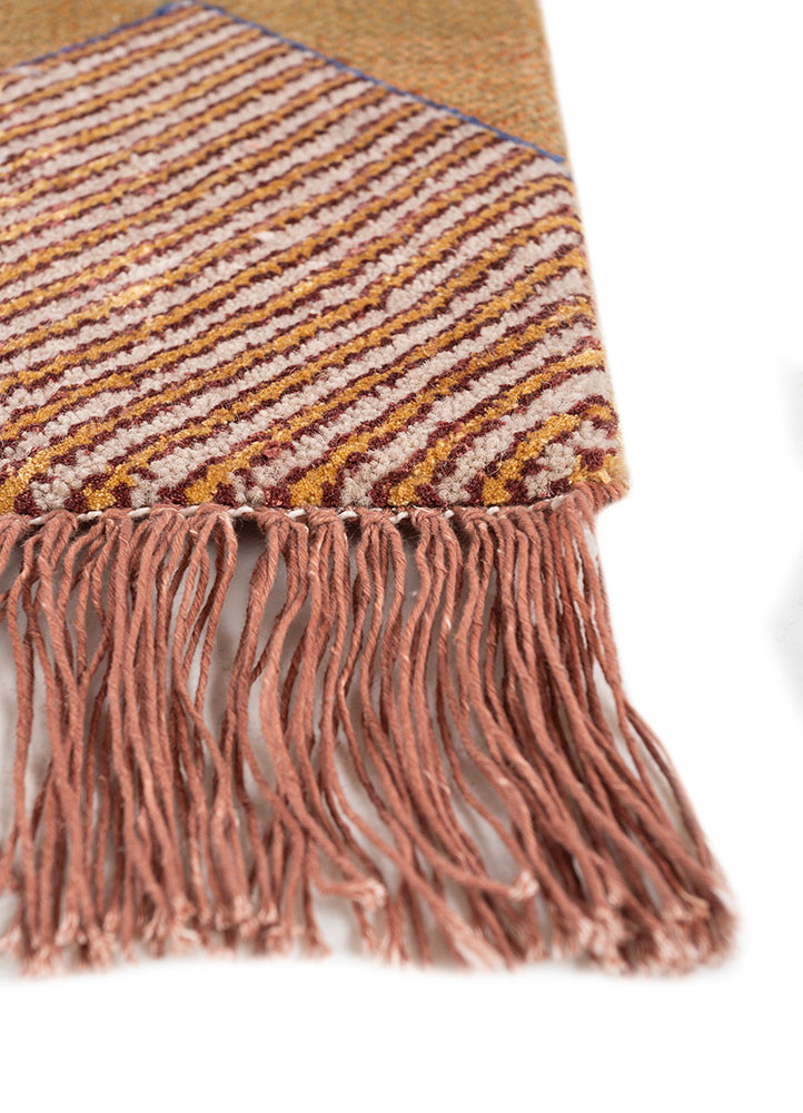 manchaha red and orange wool and bamboo silk hand knotted Rug - Corner