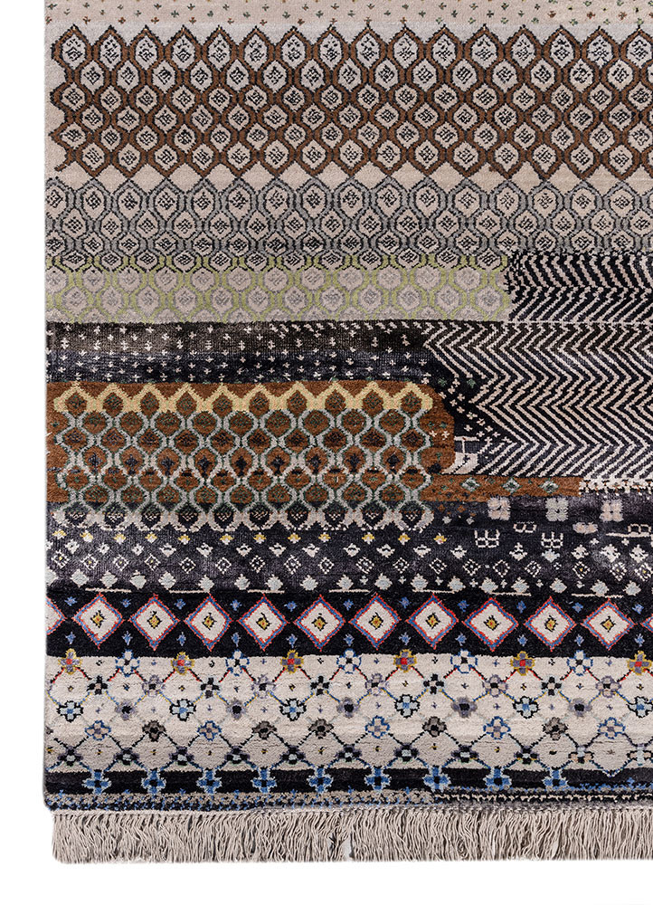 manchaha grey and black wool and bamboo silk hand knotted Rug - Corner manchaha grey and black wool and bamboo silk hand knotted Rug - Corner