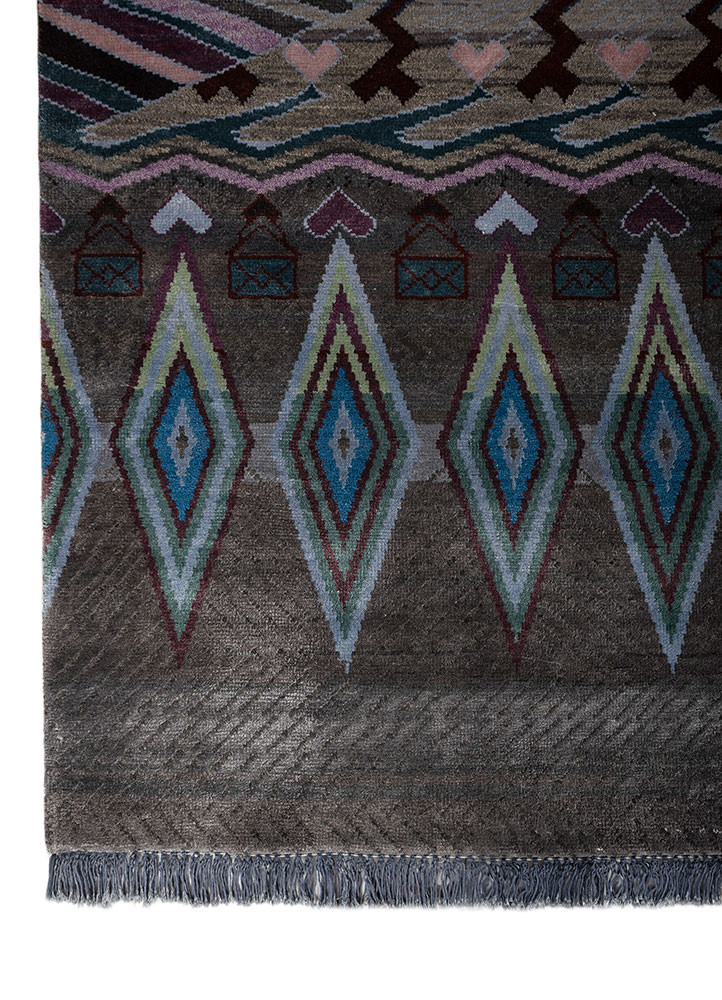 manchaha grey and black wool and bamboo silk hand knotted Rug - Corner manchaha grey and black wool and bamboo silk hand knotted Rug - Corner