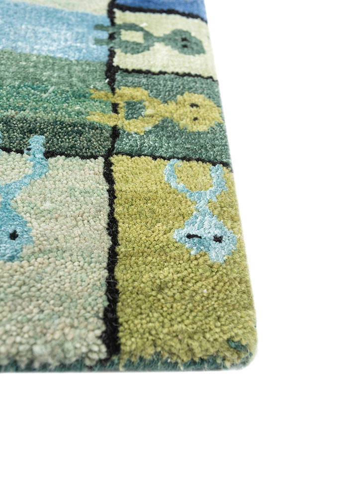 manchaha green wool and bamboo silk hand knotted Rug - Corner manchaha green wool and bamboo silk hand knotted Rug - Corner