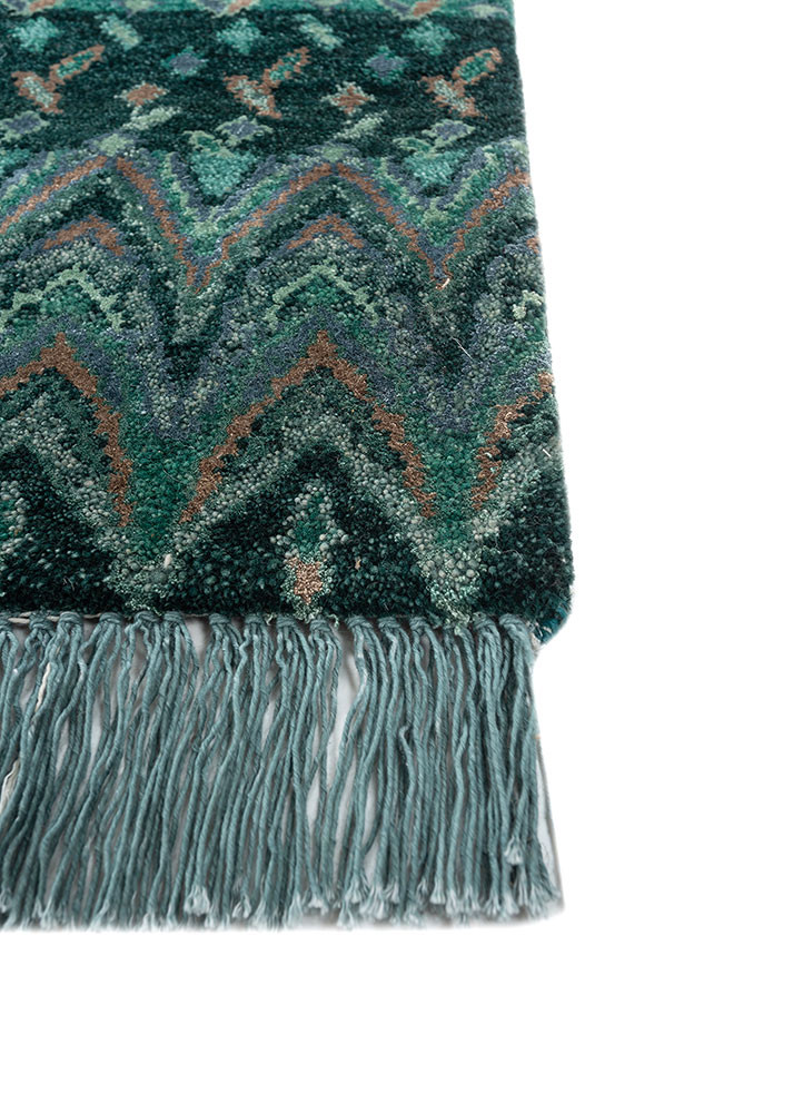 manchaha green wool and bamboo silk hand knotted Rug - Corner manchaha green wool and bamboo silk hand knotted Rug - Corner