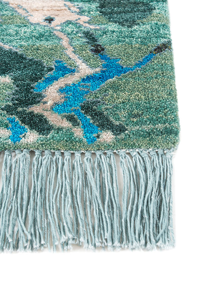 manchaha green wool and bamboo silk hand knotted Rug - Corner manchaha green wool and bamboo silk hand knotted Rug - Corner