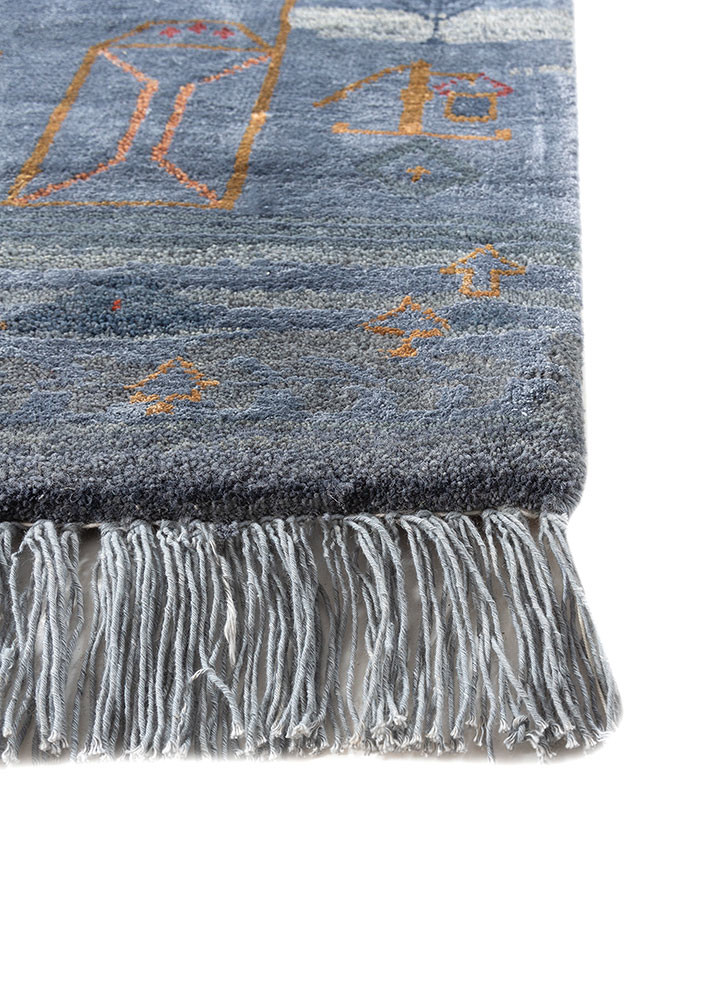 manchaha blue wool and bamboo silk hand knotted Rug - Corner