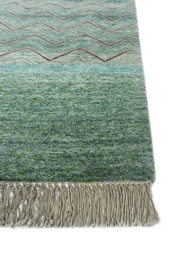 manchaha green wool and bamboo silk hand knotted Rug - Corner