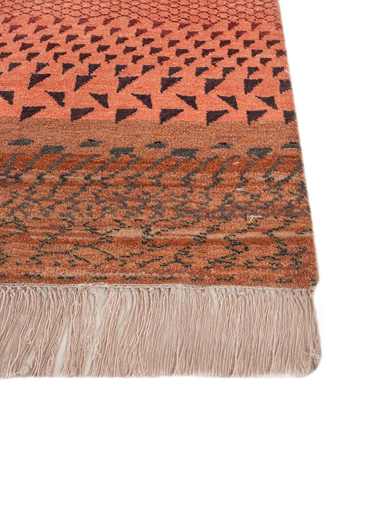 manchaha red and orange wool and bamboo silk hand knotted Rug - Corner manchaha red and orange wool and bamboo silk hand knotted Rug - Corner