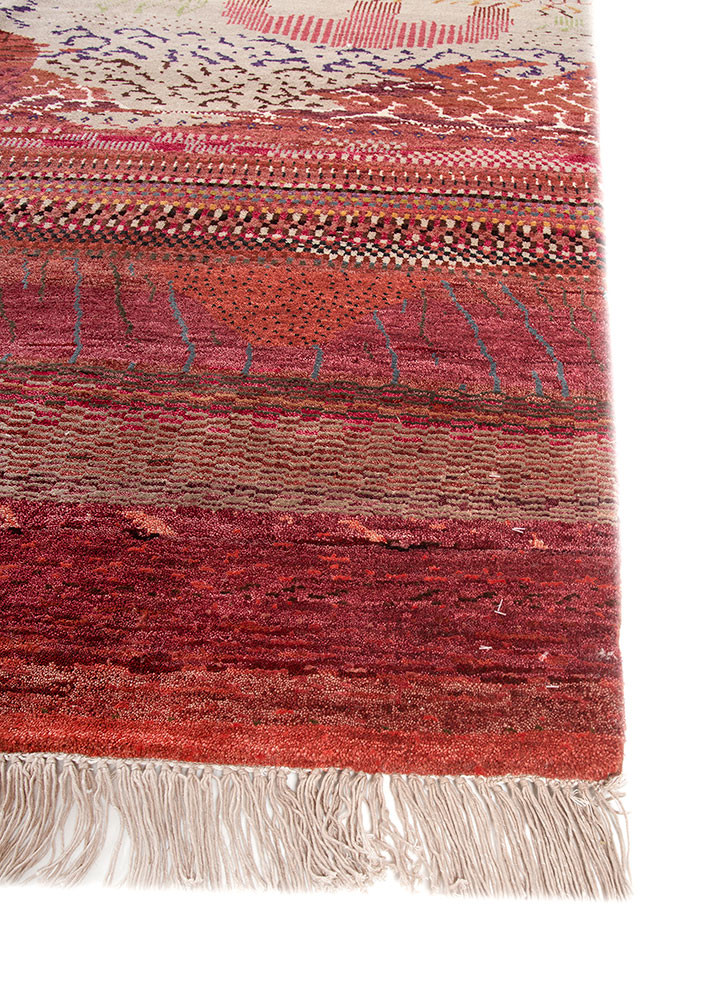 manchaha red and orange wool and bamboo silk hand knotted Rug - Corner