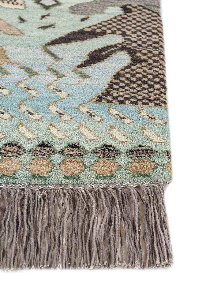 manchaha blue wool and bamboo silk hand knotted Rug - Corner
