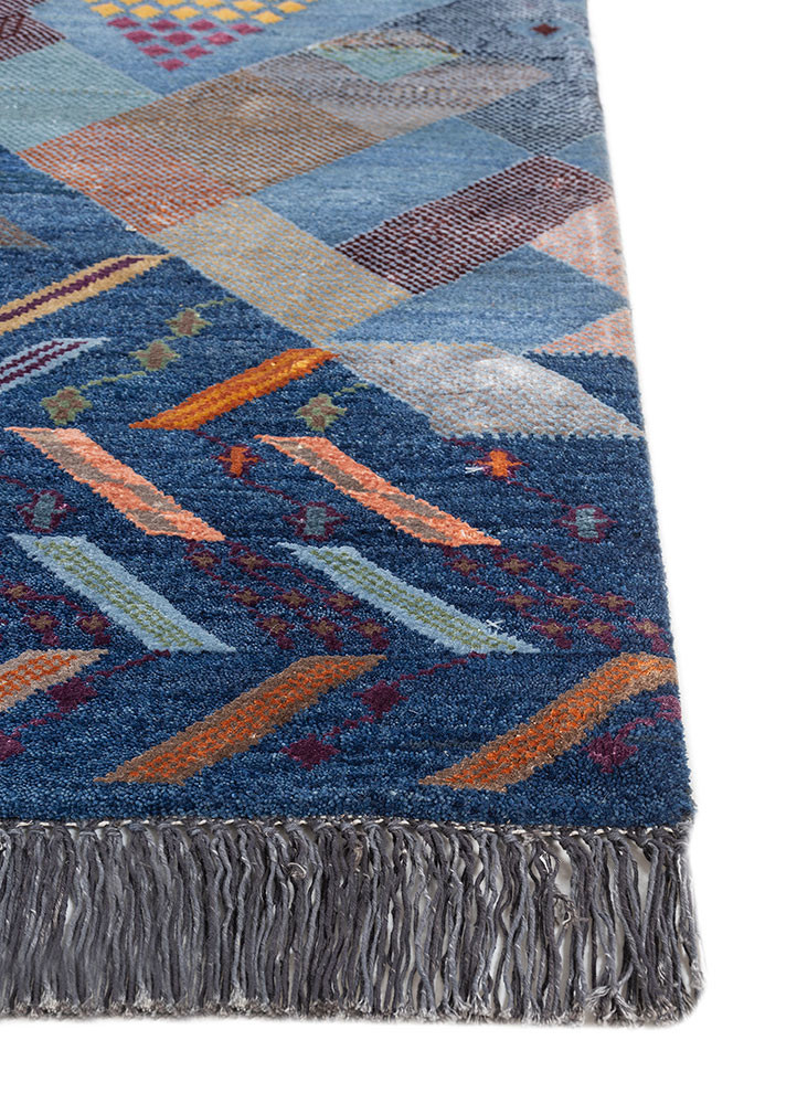 manchaha blue wool and bamboo silk hand knotted Rug - Corner