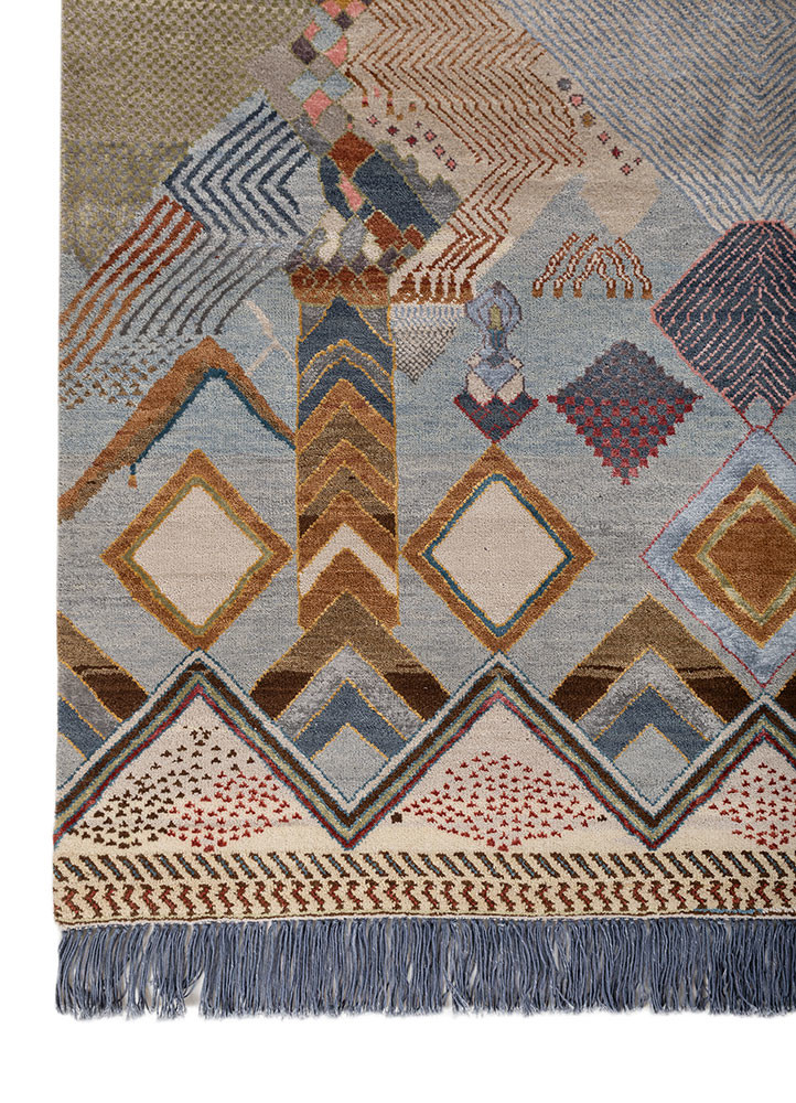 manchaha blue wool and bamboo silk hand knotted Rug - Corner