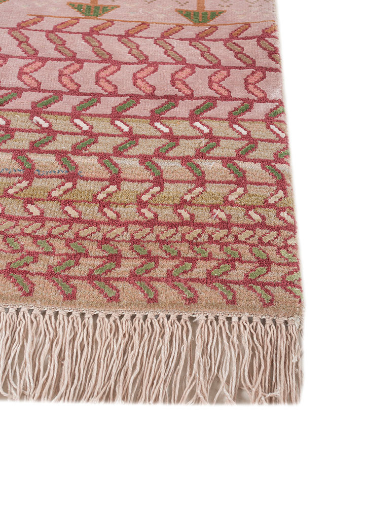 manchaha red and orange wool and bamboo silk hand knotted Rug - Corner manchaha red and orange wool and bamboo silk hand knotted Rug - Corner