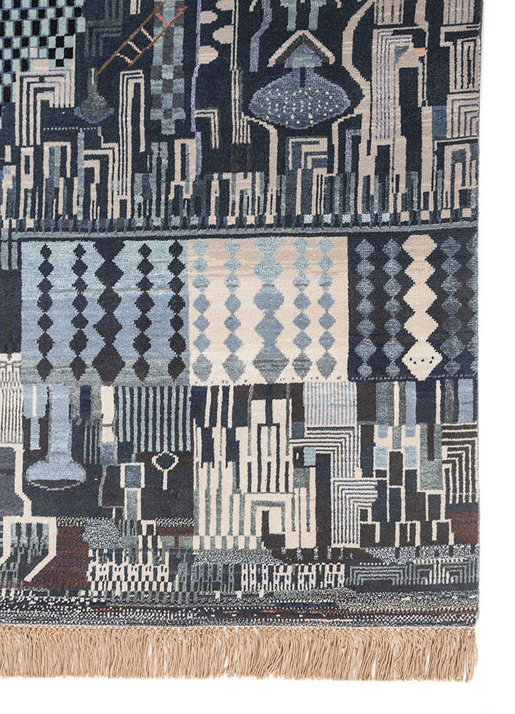 manchaha blue wool and bamboo silk hand knotted Rug - Corner manchaha blue wool and bamboo silk hand knotted Rug - Corner