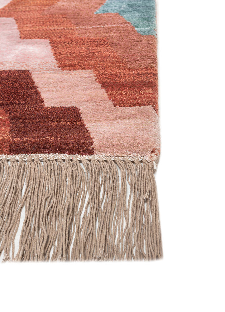 manchaha red and orange wool and bamboo silk hand knotted Rug - Corner manchaha red and orange wool and bamboo silk hand knotted Rug - Corner