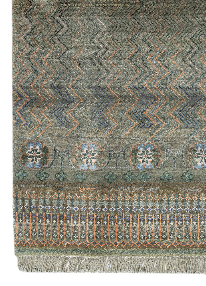 manchaha green wool and bamboo silk hand knotted Rug - Corner manchaha green wool and bamboo silk hand knotted Rug - Corner