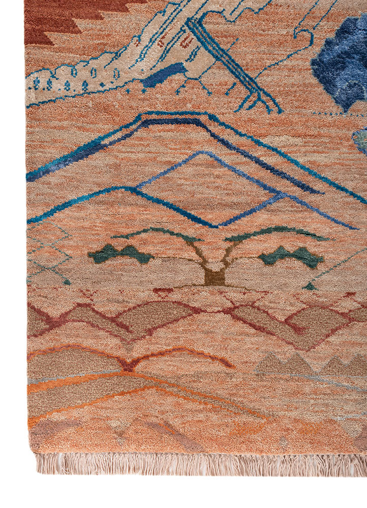 manchaha red and orange wool and bamboo silk hand knotted Rug - Corner manchaha red and orange wool and bamboo silk hand knotted Rug - Corner