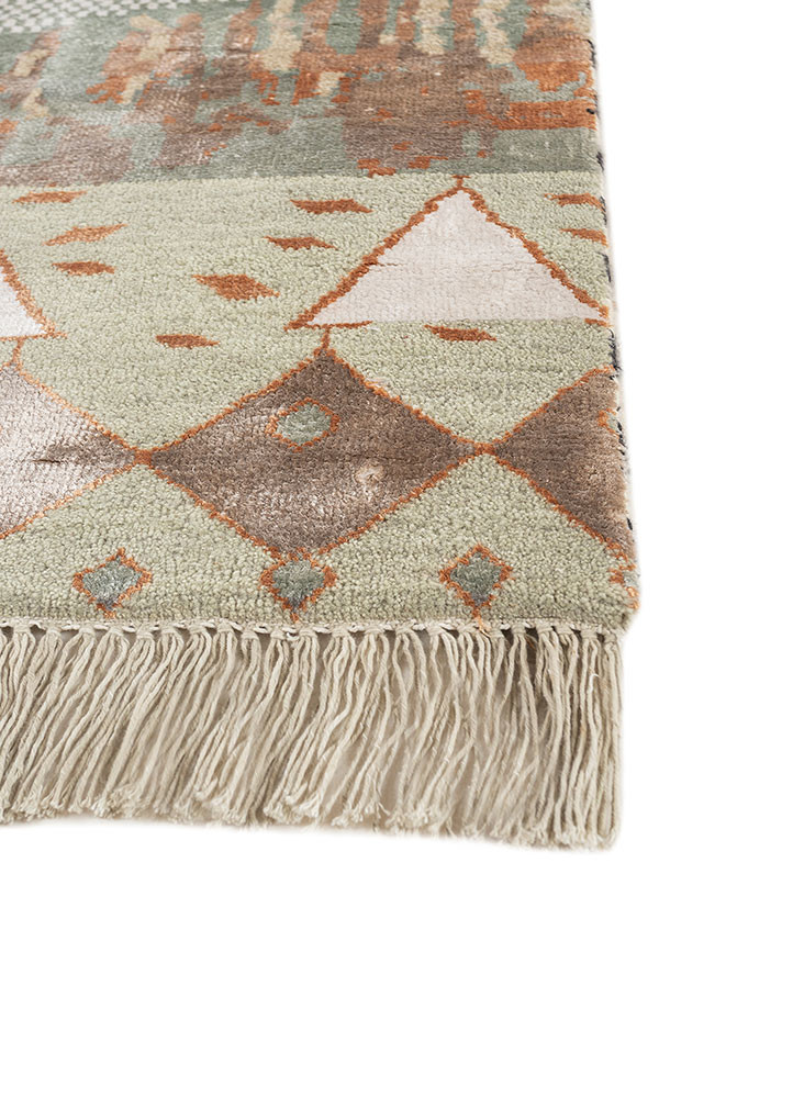 manchaha green wool and bamboo silk hand knotted Rug - Corner manchaha green wool and bamboo silk hand knotted Rug - Corner