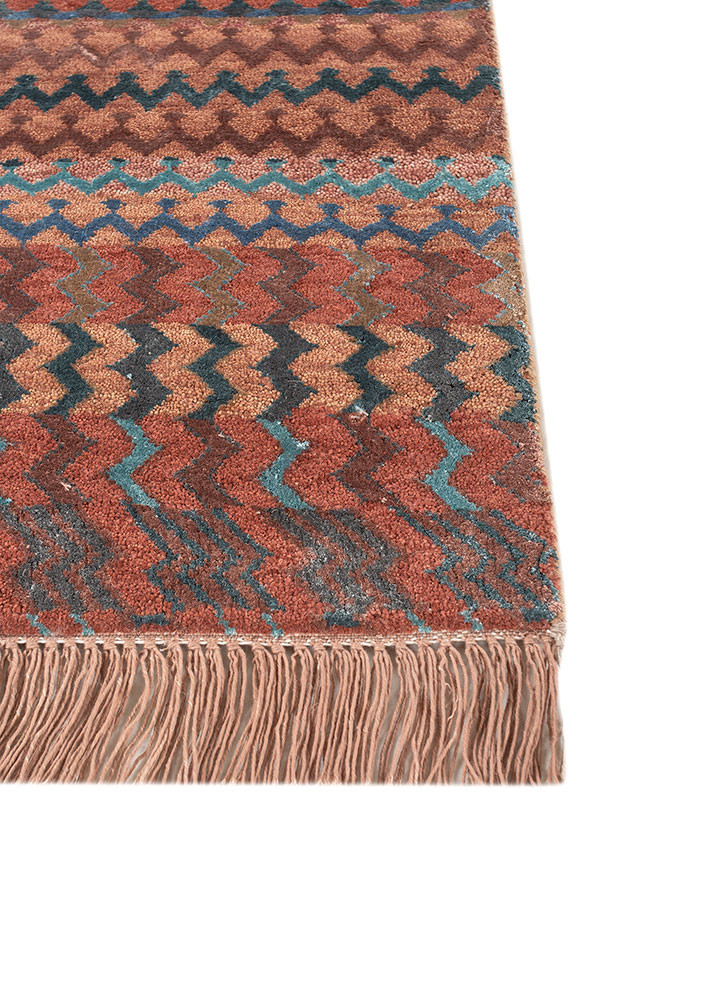manchaha red and orange wool and bamboo silk hand knotted Rug - Corner manchaha red and orange wool and bamboo silk hand knotted Rug - Corner