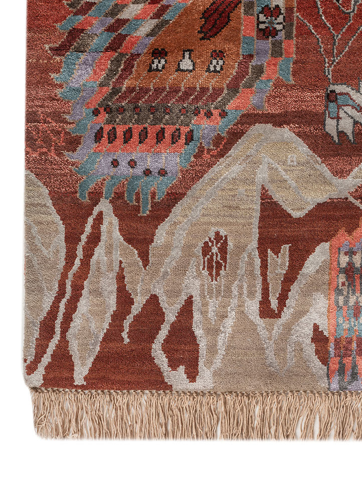 manchaha red and orange wool and bamboo silk hand knotted Rug - Corner manchaha red and orange wool and bamboo silk hand knotted Rug - Corner