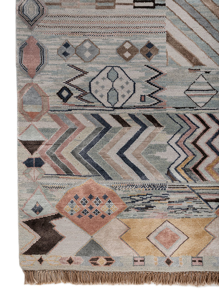 manchaha blue wool and bamboo silk hand knotted Rug - Corner