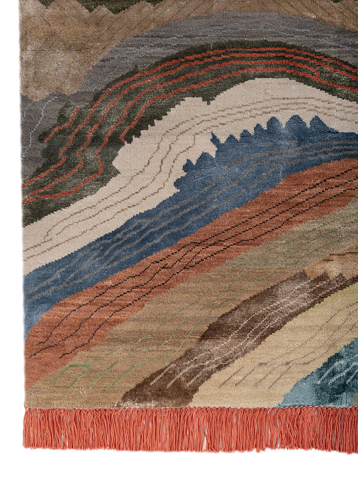 manchaha ivory wool and bamboo silk hand knotted Rug - Corner