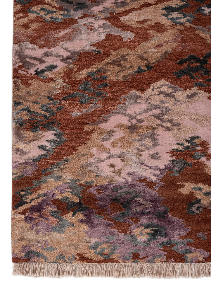 manchaha red and orange wool and bamboo silk hand knotted Rug - Corner