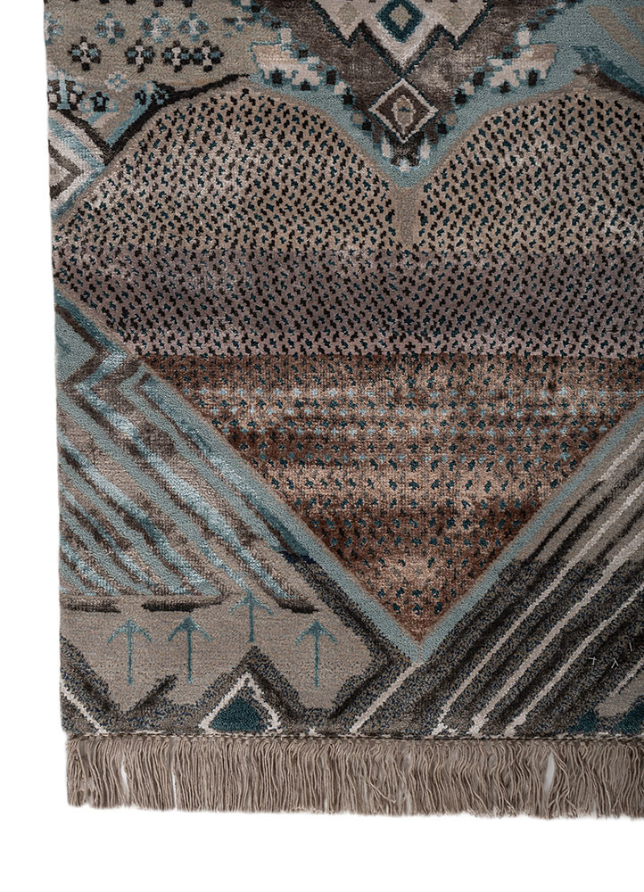 manchaha blue wool and bamboo silk hand knotted Rug - Corner