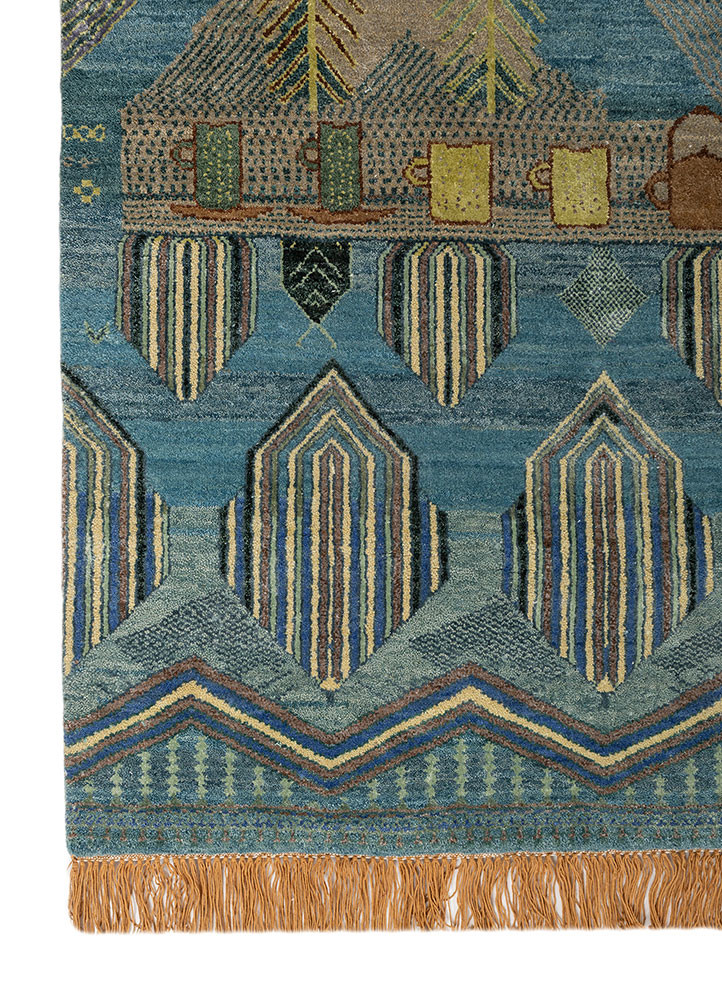 manchaha blue wool and bamboo silk hand knotted Rug - Corner manchaha blue wool and bamboo silk hand knotted Rug - Corner