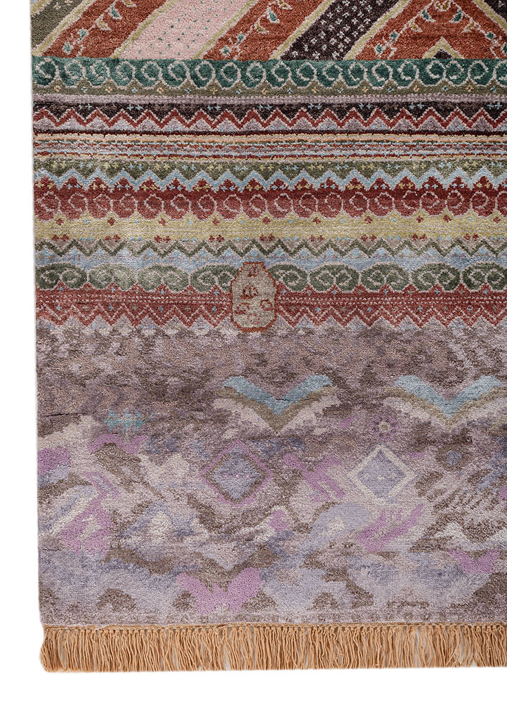 manchaha pink and purple wool and bamboo silk hand knotted Rug - Corner manchaha pink and purple wool and bamboo silk hand knotted Rug - Corner