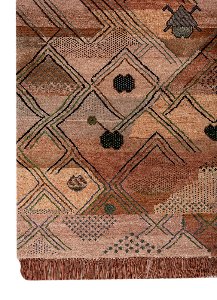 manchaha red and orange wool and bamboo silk hand knotted Rug - Corner manchaha red and orange wool and bamboo silk hand knotted Rug - Corner