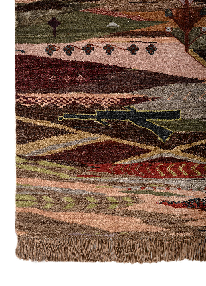 manchaha red and orange wool and bamboo silk hand knotted Rug - Corner