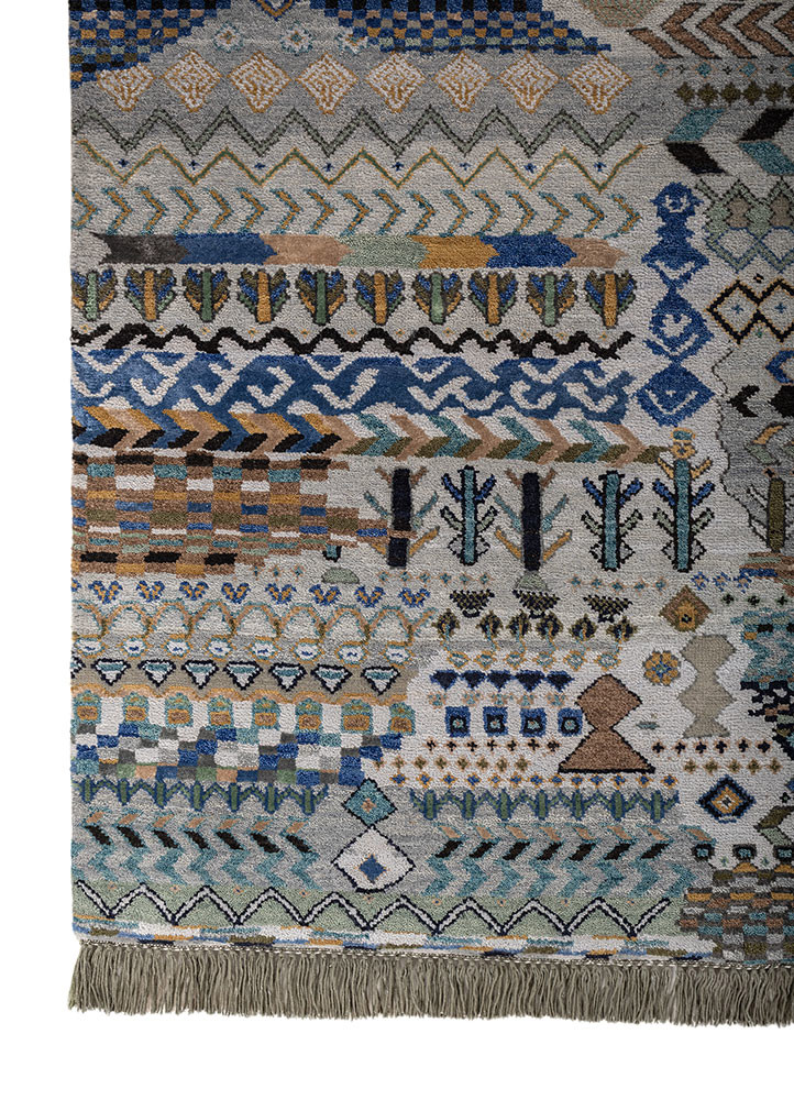 manchaha blue wool and bamboo silk hand knotted Rug - Corner manchaha blue wool and bamboo silk hand knotted Rug - Corner