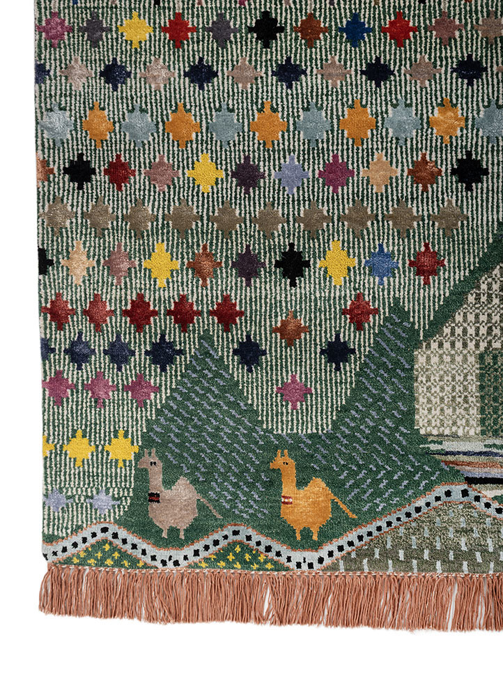 manchaha green wool and bamboo silk hand knotted Rug - Corner manchaha green wool and bamboo silk hand knotted Rug - Corner
