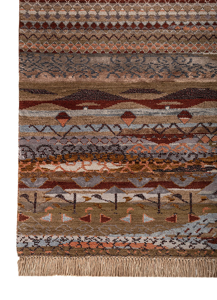 manchaha pink and purple wool and bamboo silk hand knotted Rug - Corner