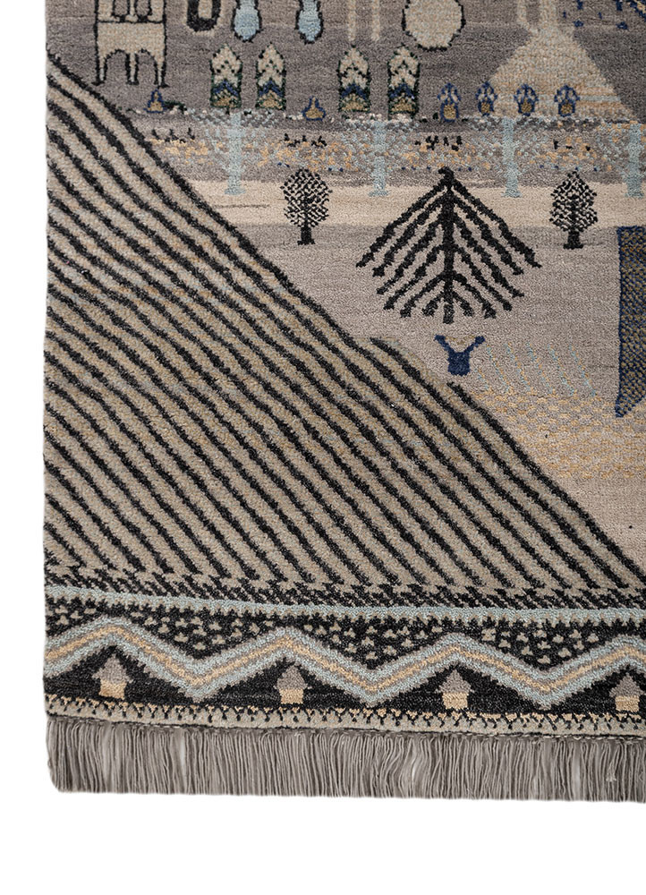 manchaha grey and black wool and bamboo silk hand knotted Rug - Corner manchaha grey and black wool and bamboo silk hand knotted Rug - Corner