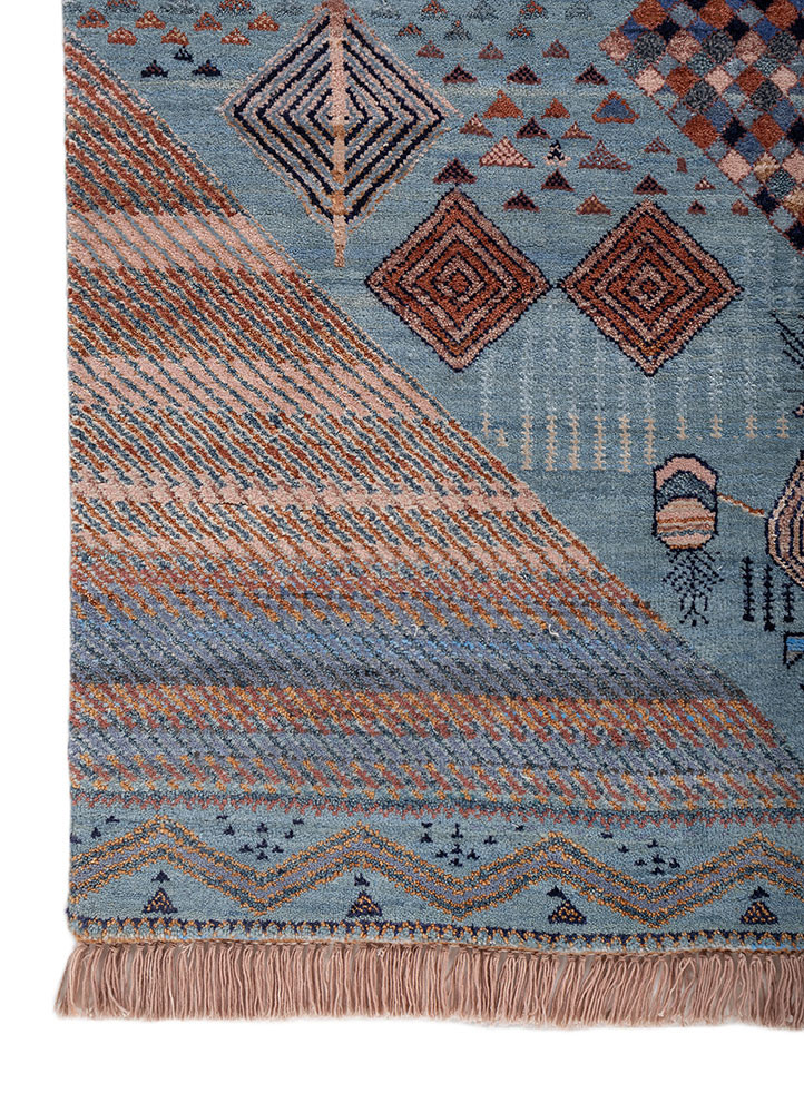 manchaha blue wool and bamboo silk hand knotted Rug - Corner