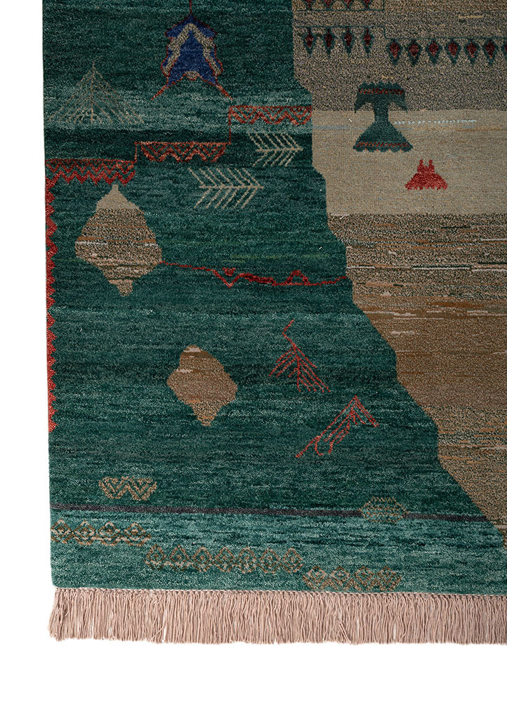 manchaha green wool and bamboo silk hand knotted Rug - Corner