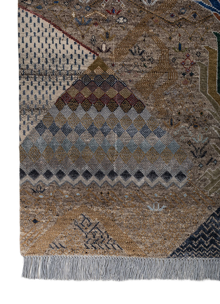 manchaha ivory wool and bamboo silk hand knotted Rug - Corner manchaha ivory wool and bamboo silk hand knotted Rug - Corner