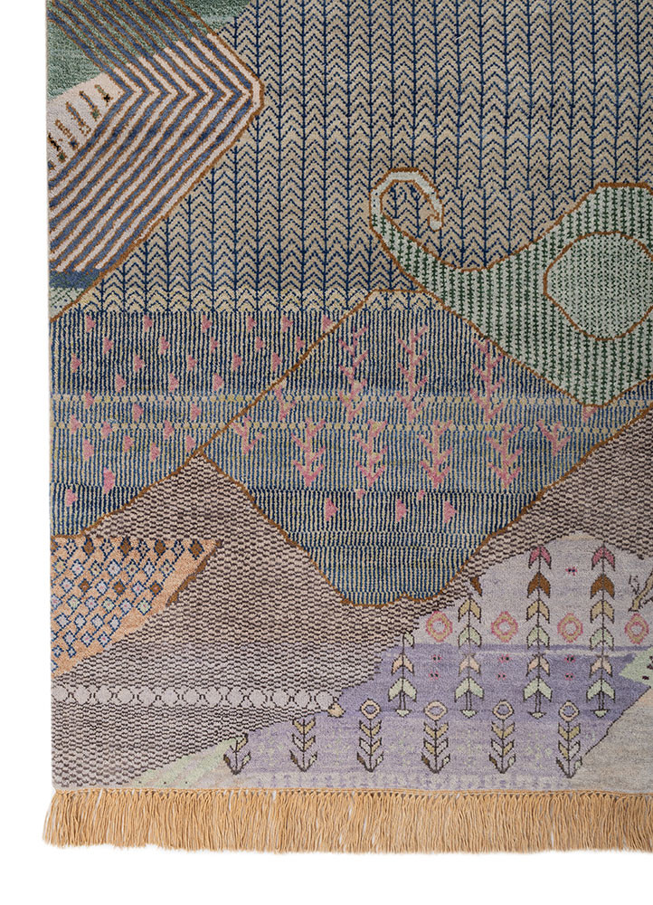 manchaha blue wool and bamboo silk hand knotted Rug - Corner