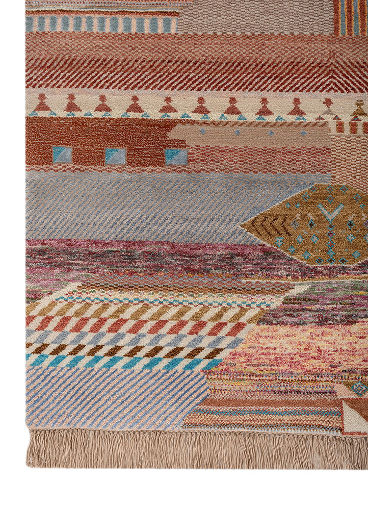 manchaha red and orange wool and bamboo silk hand knotted Rug - Corner manchaha red and orange wool and bamboo silk hand knotted Rug - Corner