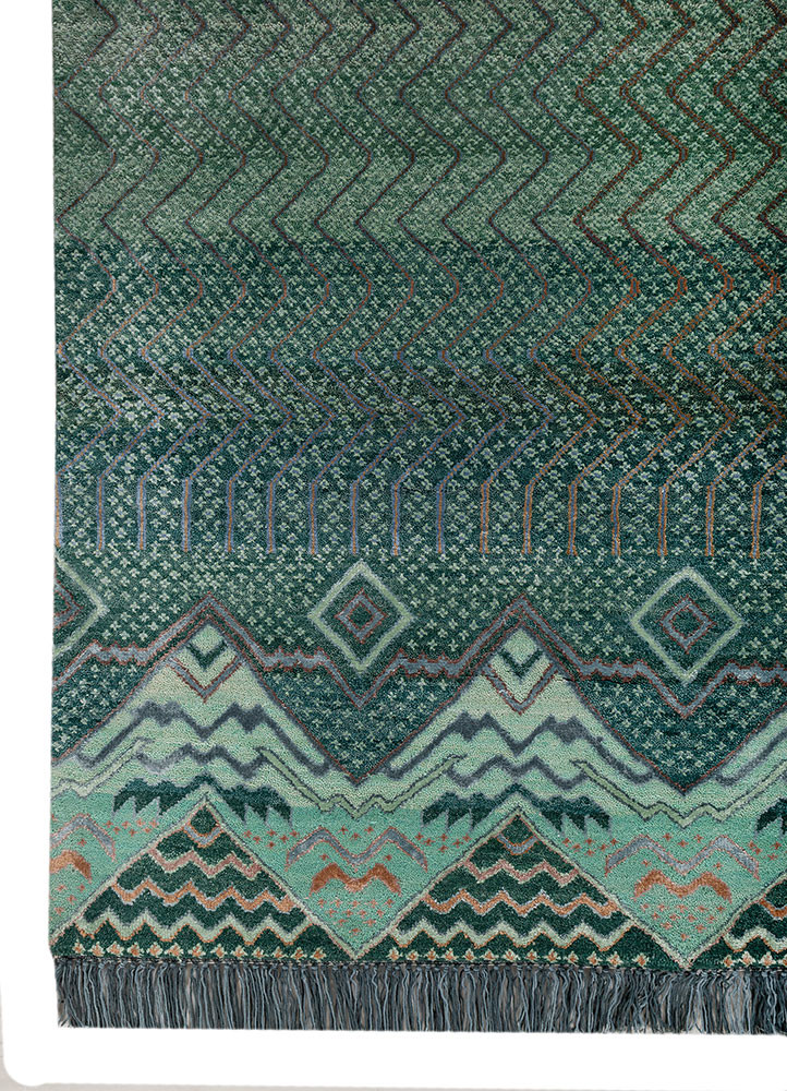 manchaha green wool and bamboo silk hand knotted Rug - Corner manchaha green wool and bamboo silk hand knotted Rug - Corner