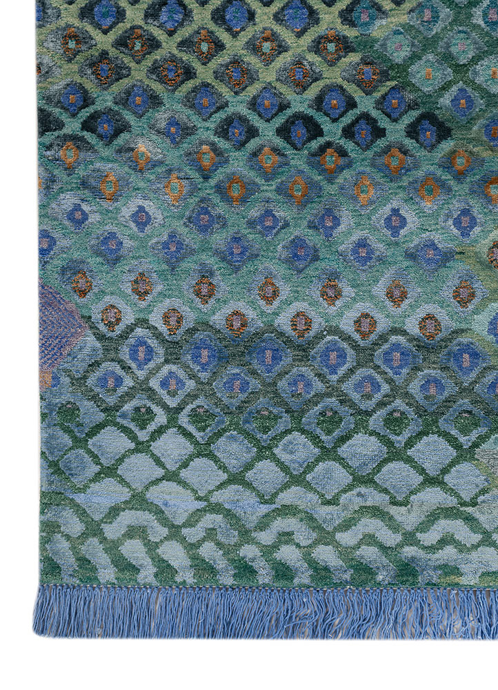 manchaha green wool and bamboo silk hand knotted Rug - Corner manchaha green wool and bamboo silk hand knotted Rug - Corner