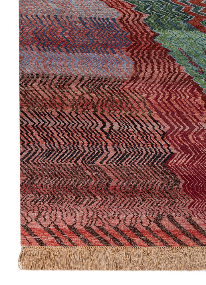 manchaha red and orange wool and bamboo silk hand knotted Rug - Corner