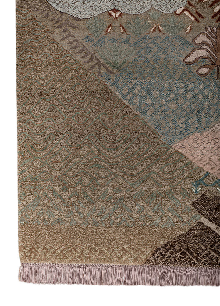 manchaha pink and purple wool and bamboo silk hand knotted Rug - Corner manchaha pink and purple wool and bamboo silk hand knotted Rug - Corner