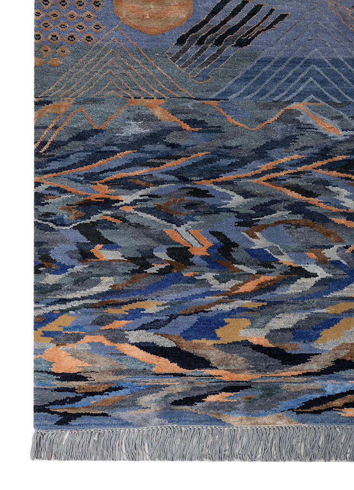 manchaha blue wool and bamboo silk hand knotted Rug - Corner