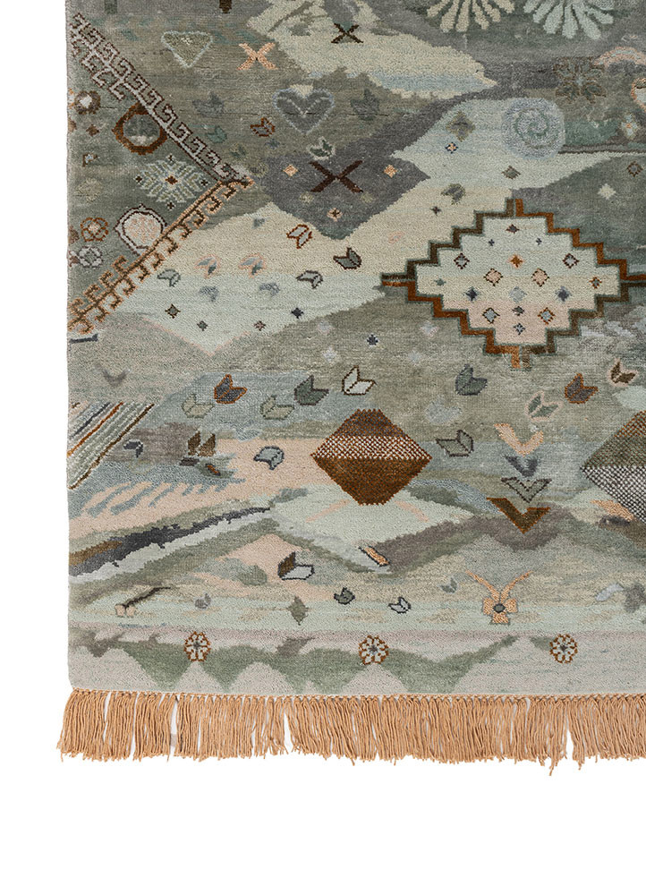 manchaha blue wool and bamboo silk hand knotted Rug - Corner manchaha blue wool and bamboo silk hand knotted Rug - Corner