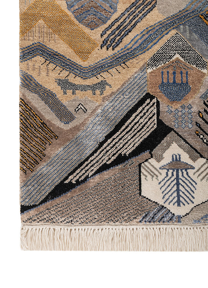 manchaha beige and brown wool and bamboo silk hand knotted Rug - Corner manchaha beige and brown wool and bamboo silk hand knotted Rug - Corner