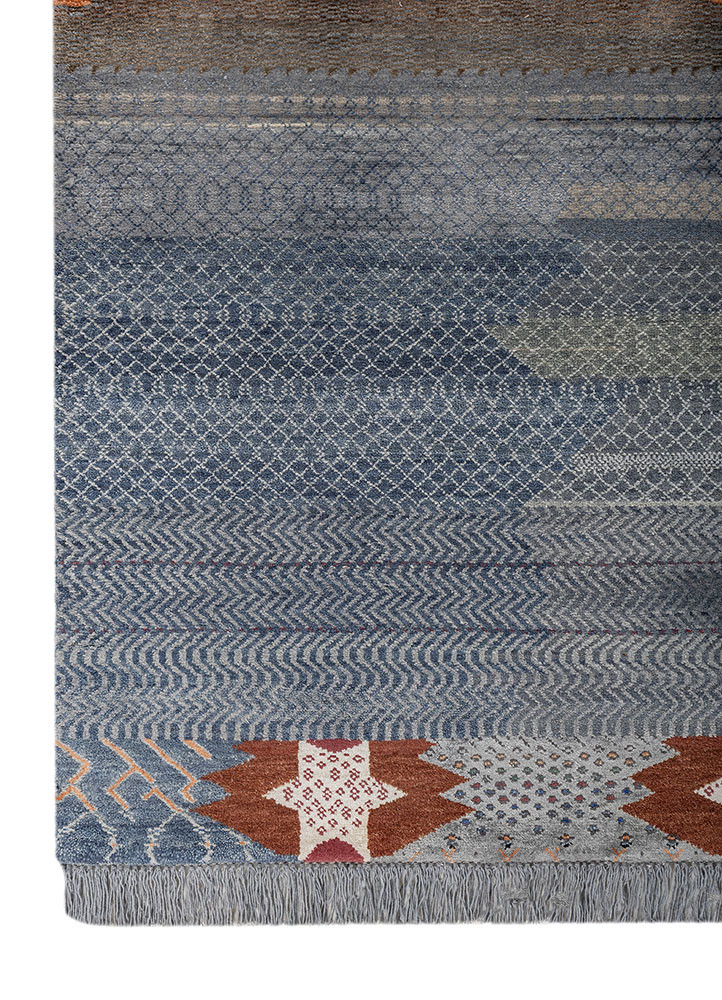 manchaha blue wool and bamboo silk hand knotted Rug - Corner manchaha blue wool and bamboo silk hand knotted Rug - Corner