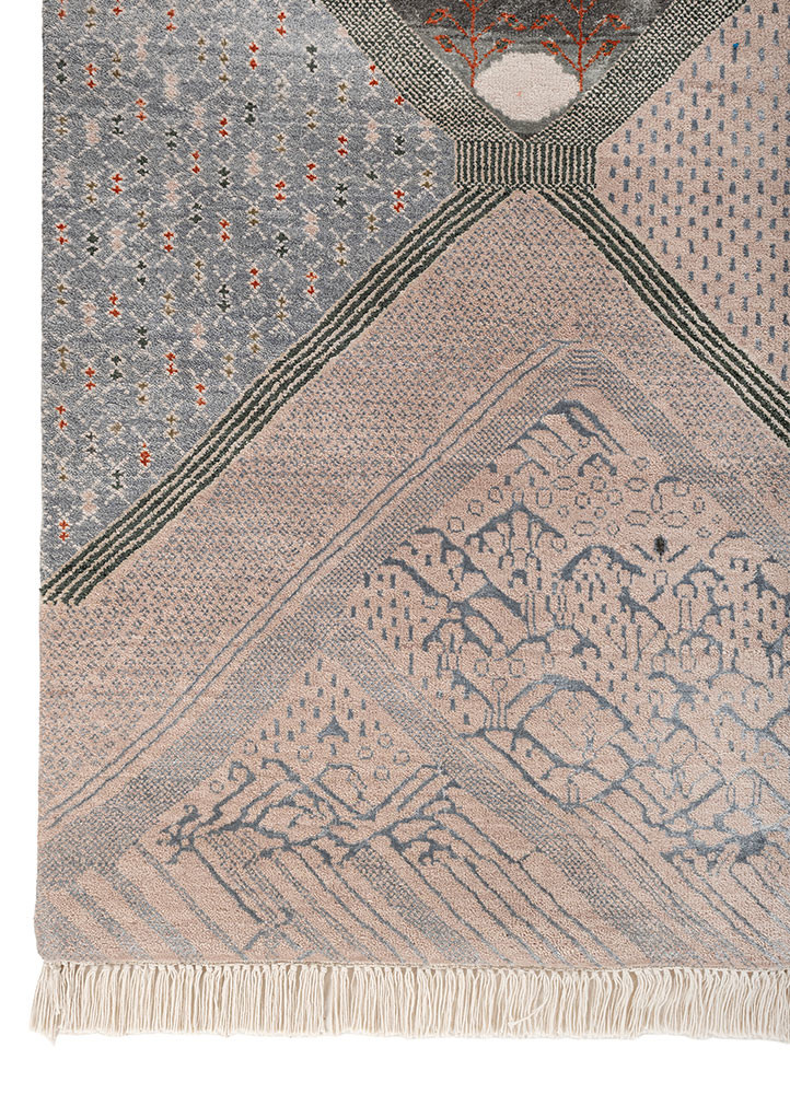manchaha pink and purple wool and bamboo silk hand knotted Rug - Corner