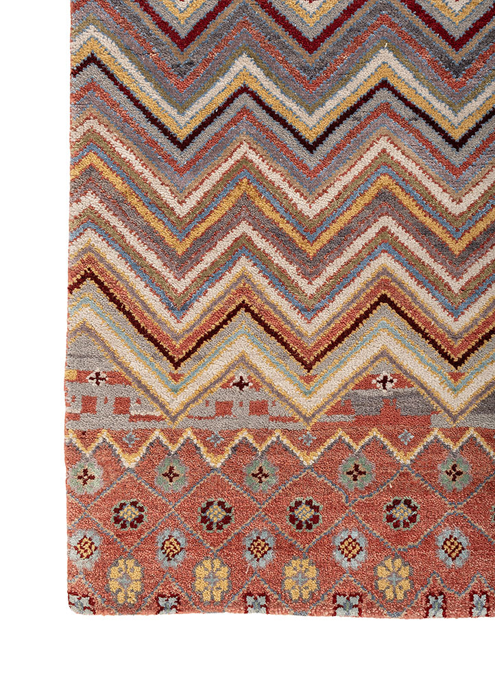 manchaha red and orange wool and bamboo silk hand knotted Rug - Corner manchaha red and orange wool and bamboo silk hand knotted Rug - Corner